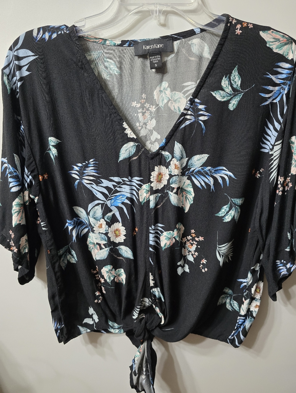 Karen Kane Black Floral V-Neck Tie-Front Blouse